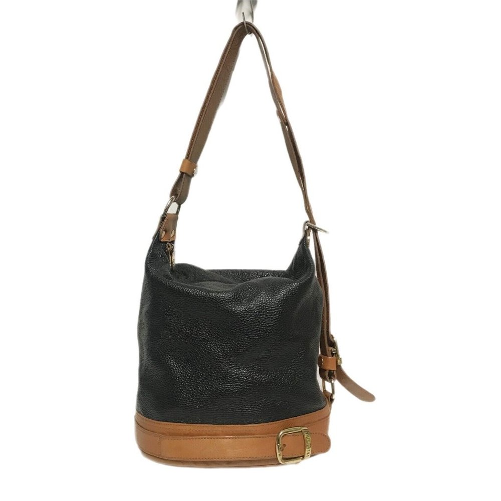 VALENTINA Black & Brown Leather Bucket Shoulder Bag Two Section 12x10x7 Italy